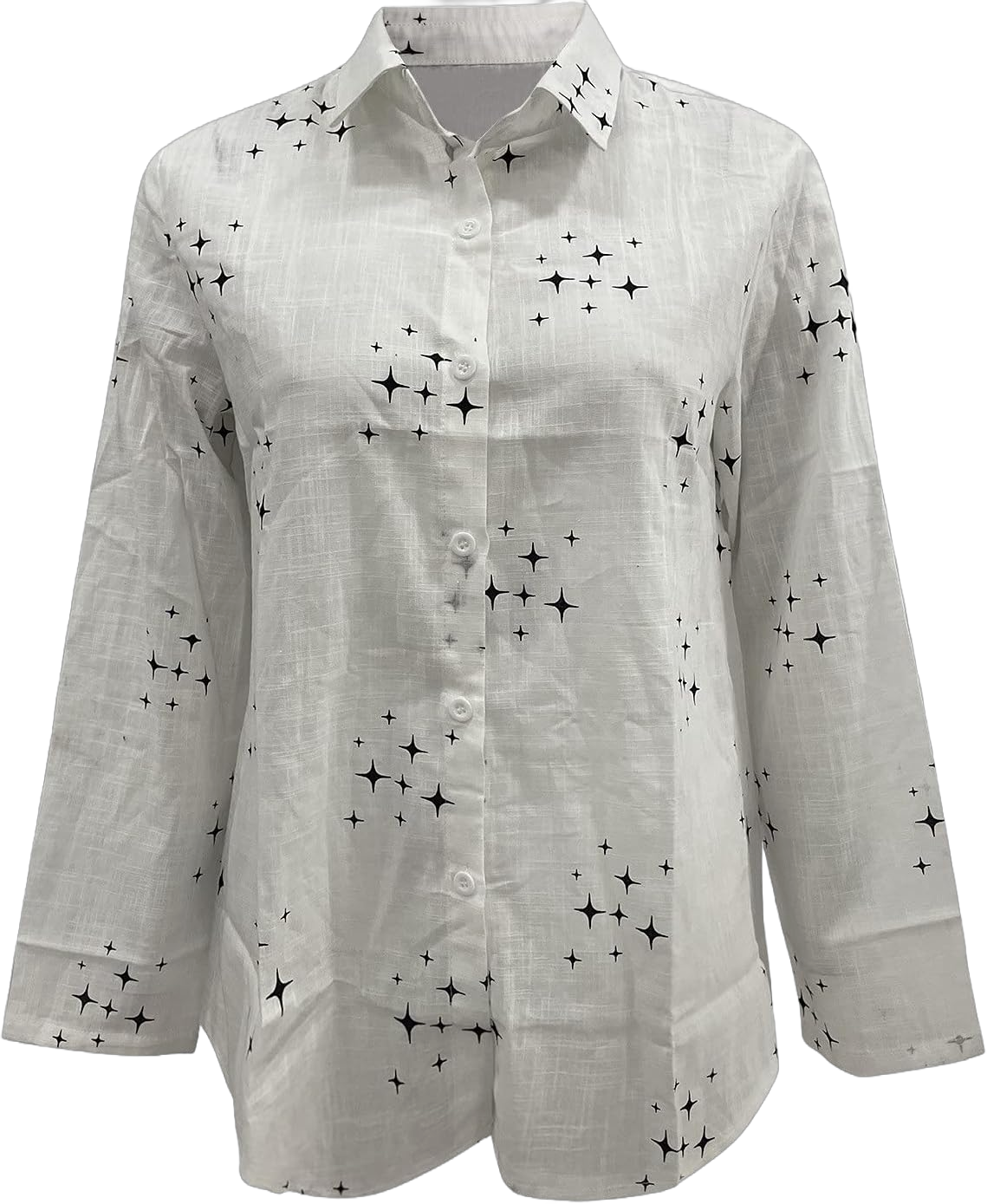 Women's Linen Button Down Shirt 2024 Trendy Casual Long Sleeve Blouse Plus Size Solid Floral Print Dressy Shirt Tops Large 28-white