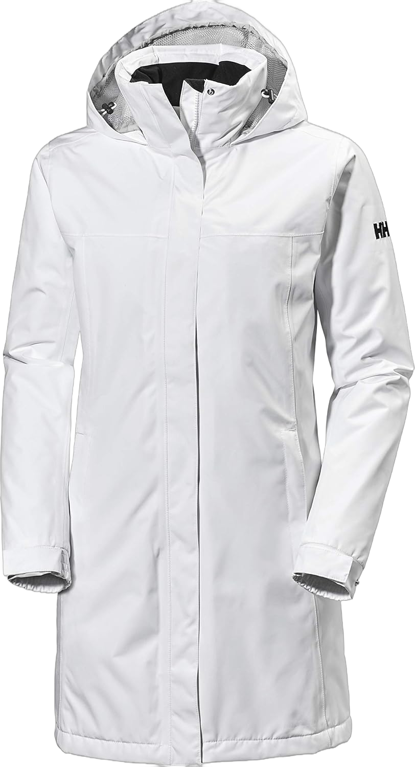 Helly-Hansen Womens Aden Insulated Waterproof Windproof Breathable Long Length Packable Hood Rain Coat Jacket 001 White Small