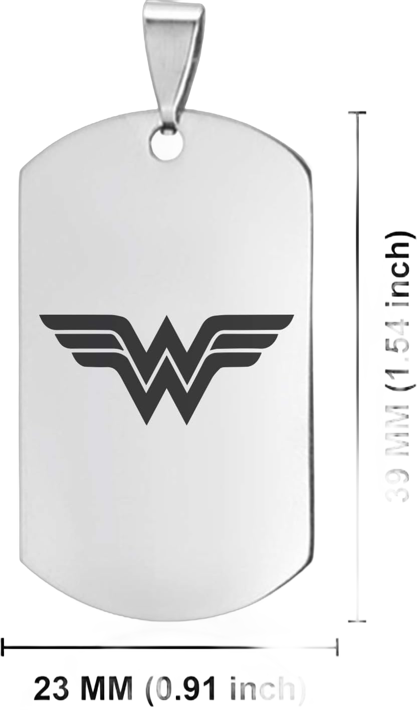 Stainless Steel Super Heroes Dog Tag Pendant Necklace Wonder Woman (CLR: Silver)