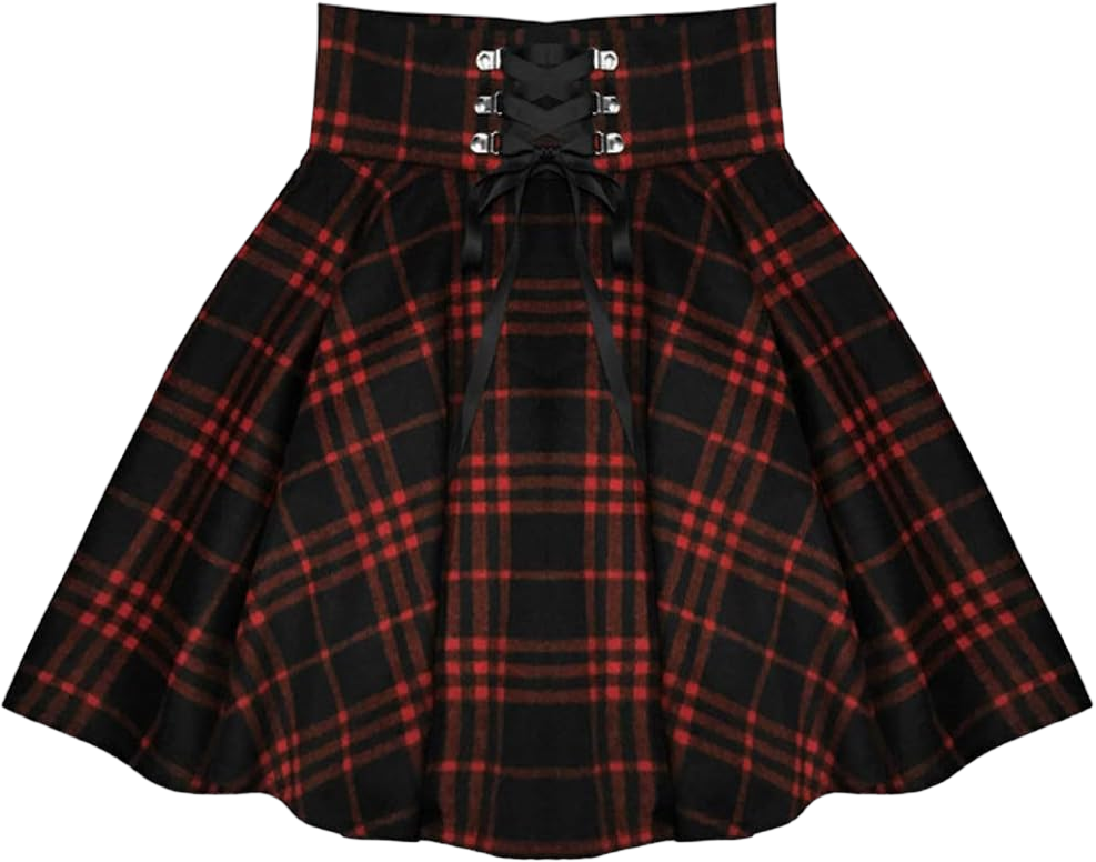 Hotmiss Women's Gothic Punk Black Red Plaid Pleated High Waisted Short A-line Flare Mini Skirt Medium Black Red