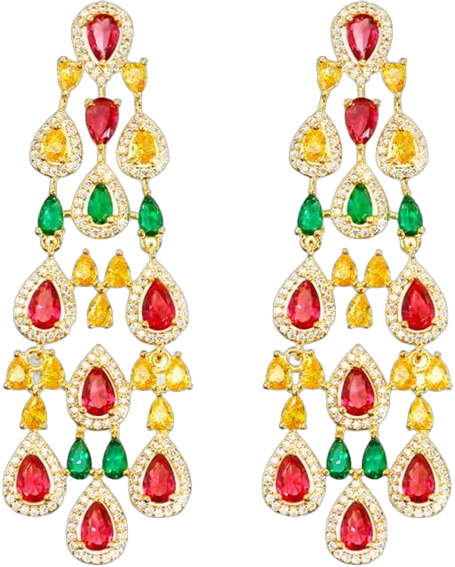 14K Gold Natural Crystal Chandelier Earrings for Women,Dainty Moissanite Tassel Style Long Drop Earrings,Luxury Jewelry Gift for Her Colorful 14k gold