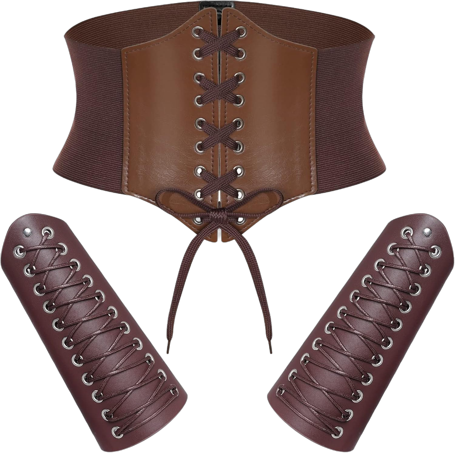 Corset Belt Elastic Faux Leather Gauntlet Wristband for Women Halloween Medieval Renaissance Pirate Viking Warrior Cosplay Small Brown