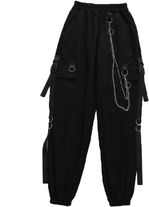 HOUZHOU Tech Gothic Women's Black Cargo Punk/Mall Goth Streetwear Techwear Chain Trousers