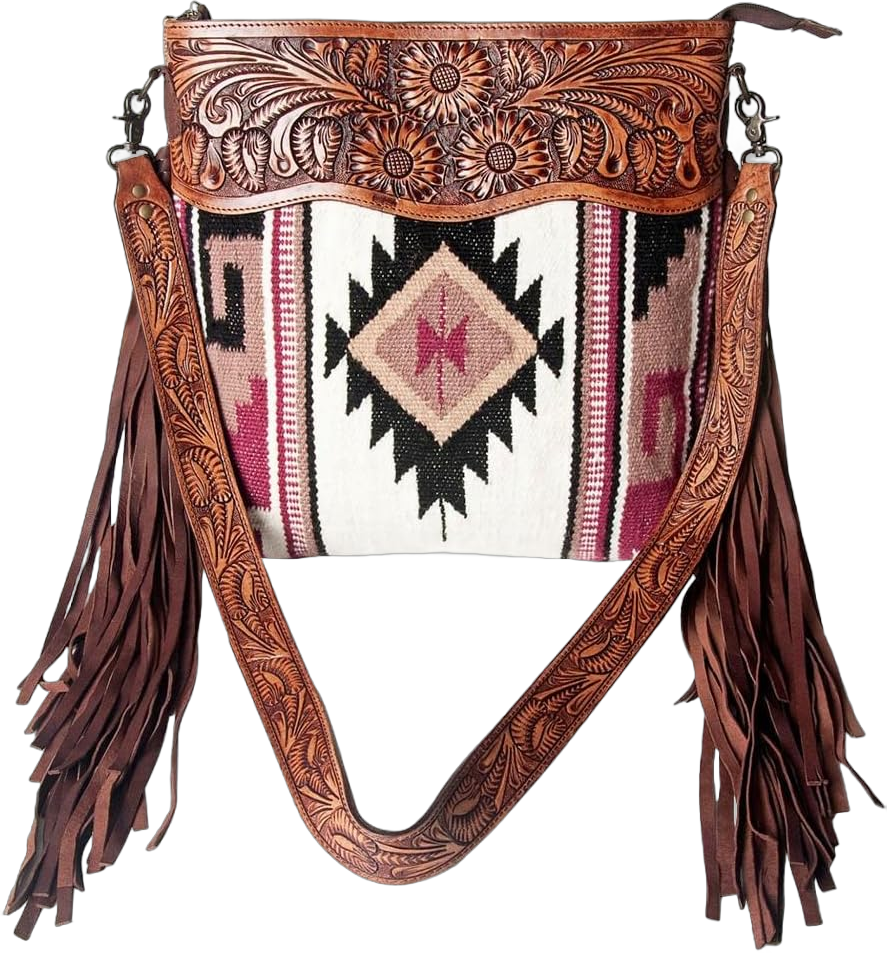 American Darling Concealed Carry Crossbody Hand Carved Leather Fringe Purse for Women Western Handbags Conceal Carry Adbgz569