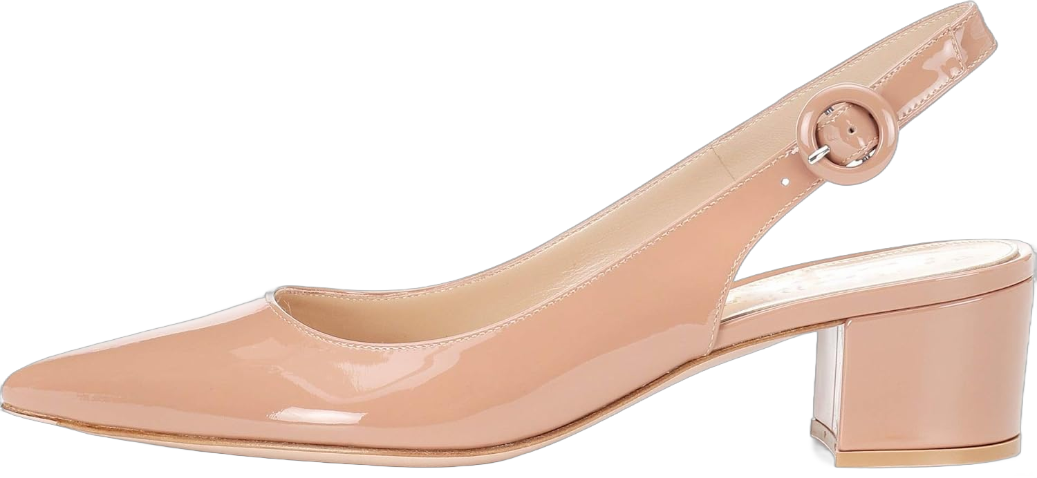 YODEKS Womens Block Heel Slingback Pumps|2 Inch Low Heel Sandals |Point Toe Patent Leather Dressy Shoes for Ladies 9 Patent Beige