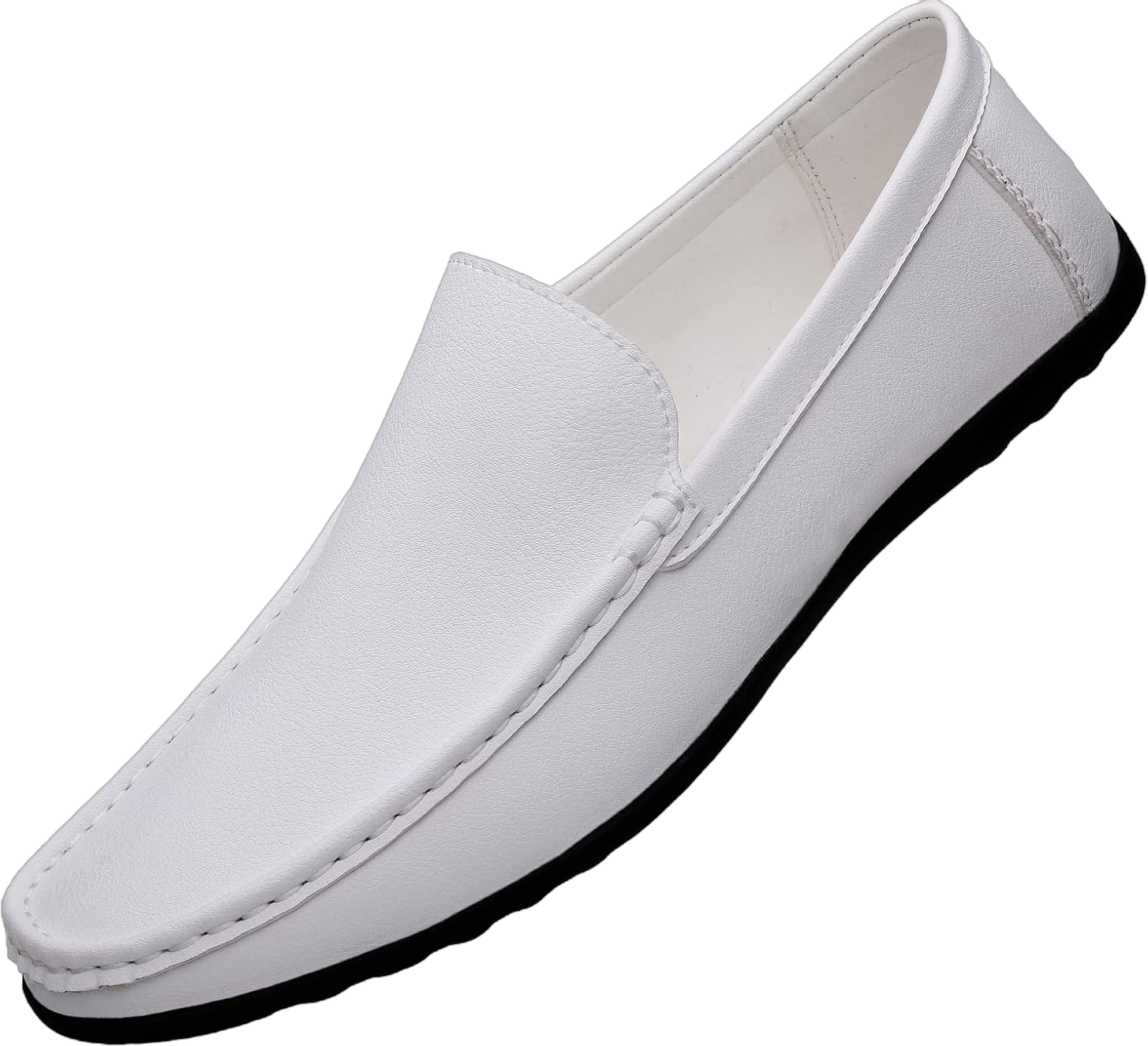 Men's Vintage Hand Stitched Leather Loafers Comfortable Slip On Soft Sole Moccasin Boat Shoes Stylish Casual Driving Walking Dress Flats for Business 10 White