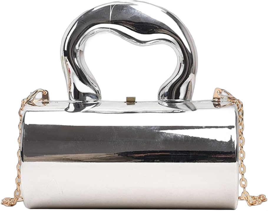 Women Acrylic Evening Barrel-Shaped Purse, Acrylic Clutch Handbag for Wedding Cocktail Party 2024 Silver