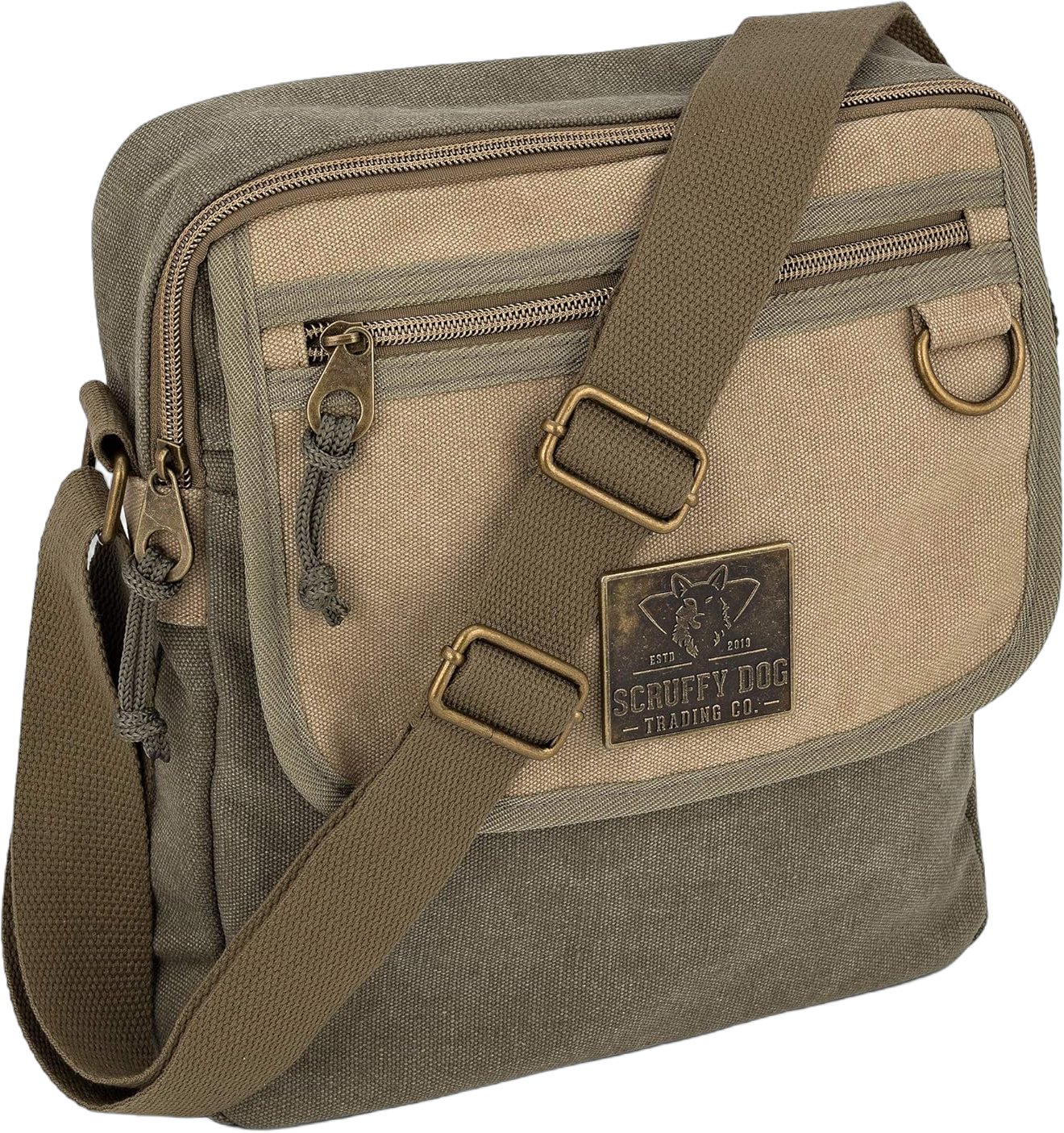 SCRUFFY DOG Crossbody Messenger Bag for Men and Women - Canvas Shoulder Bags with Adjustable Strap - Small - 11 inch Khaki/Sand