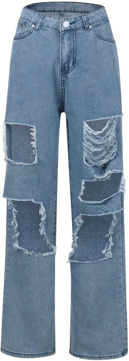 ZAKAY Women Patchwork Destroyed Raw Hem Jeans Ripped Hole Denim Pants Distressed Stretchy Loose Fit Boyfriend Jeans 3X-Large 02-blue Jeans for Women