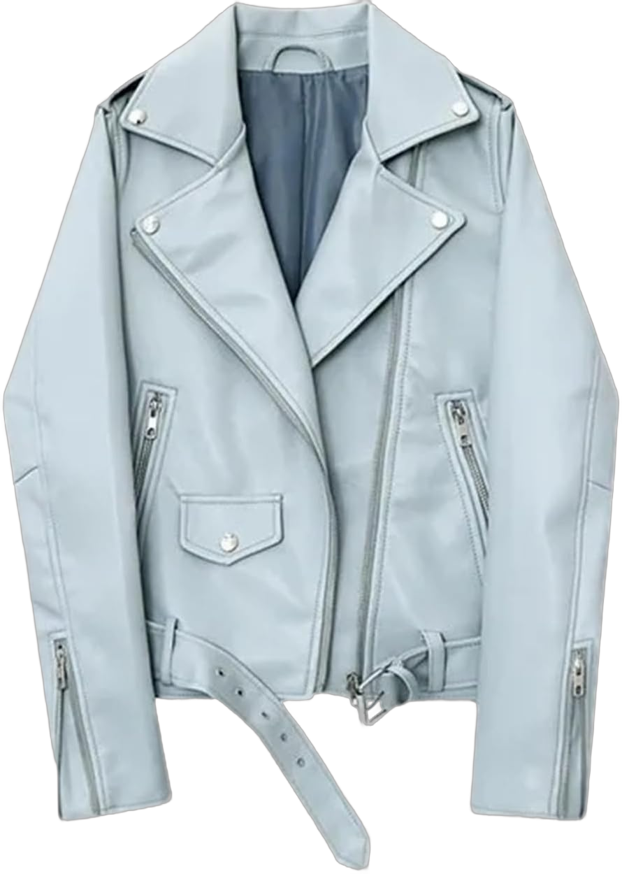 Spring Autumn Faux Leather Jacket With Belt Women Lapel Motorcycle Coat Zipper Moto Biker Outwear Women's Jacket XX-Small Blue