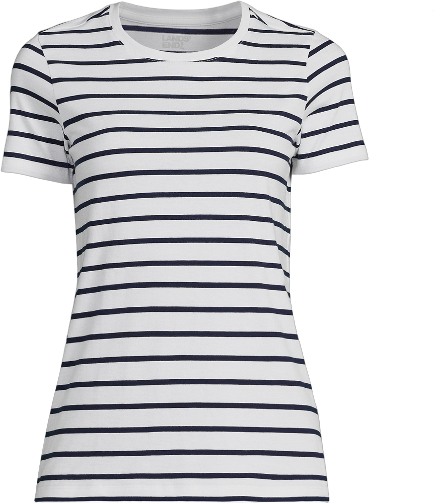 Lands' End Women's Plus Size Relaxed Supima Cotton Crew Neck T-Shirt - 3X - Navy/White Breton Stripe