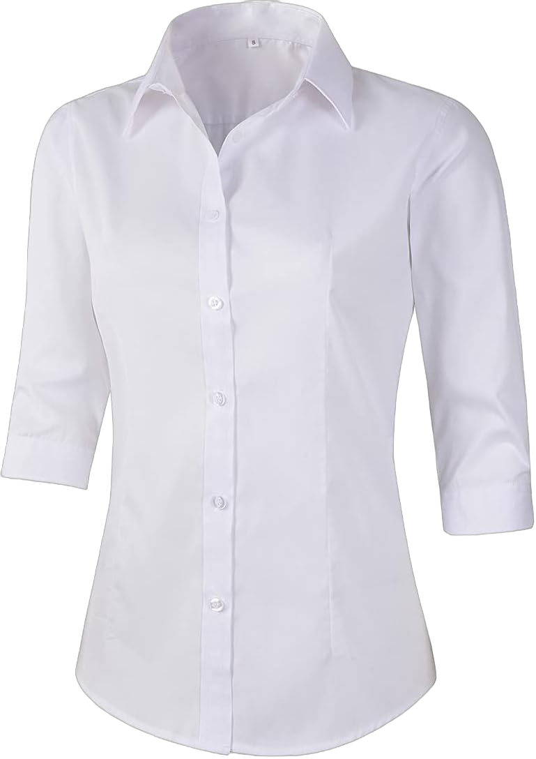 Beninos Women's 3/4 Sleeve Formal Work Wear White Button Down Shirt X-Small White