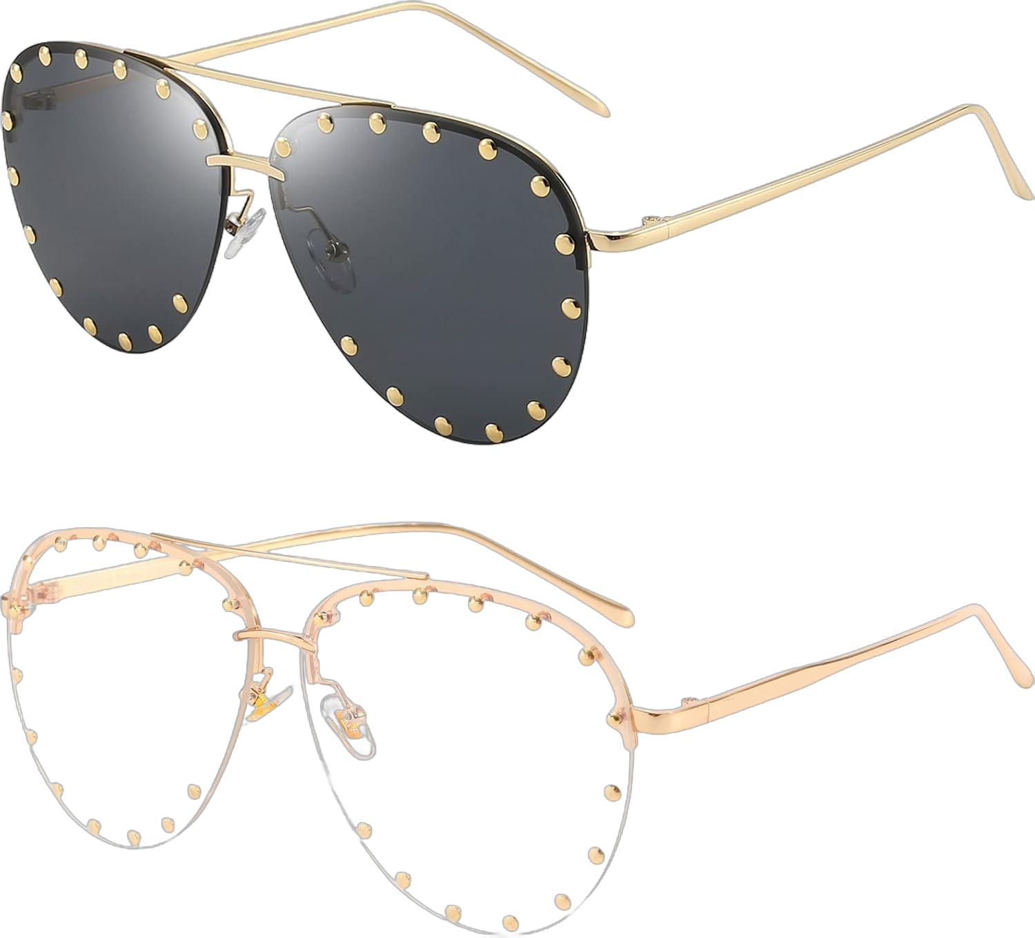 Dollger Studded Sunglasses for Women Fashion Studded Aviator Sunglasses Metal Frame UV 400 Black,white