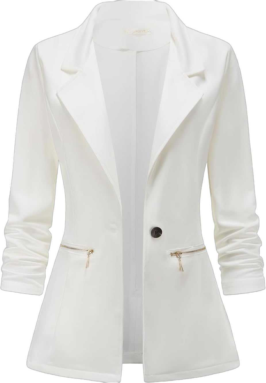 Genhoo Womens Casual Blazer Long Sleeve Cardigan Work Fitting Knit Boyfriend Blazers with Zip Pockets Off-White M