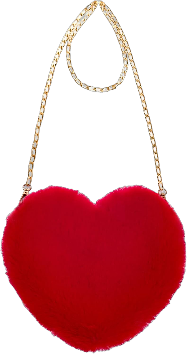 Heart Shaped Faux Fur Purse Fluffy Crossbody Bag Chain Shoulder Bag Cute Clutch Halloween Valentine Women Girls Red