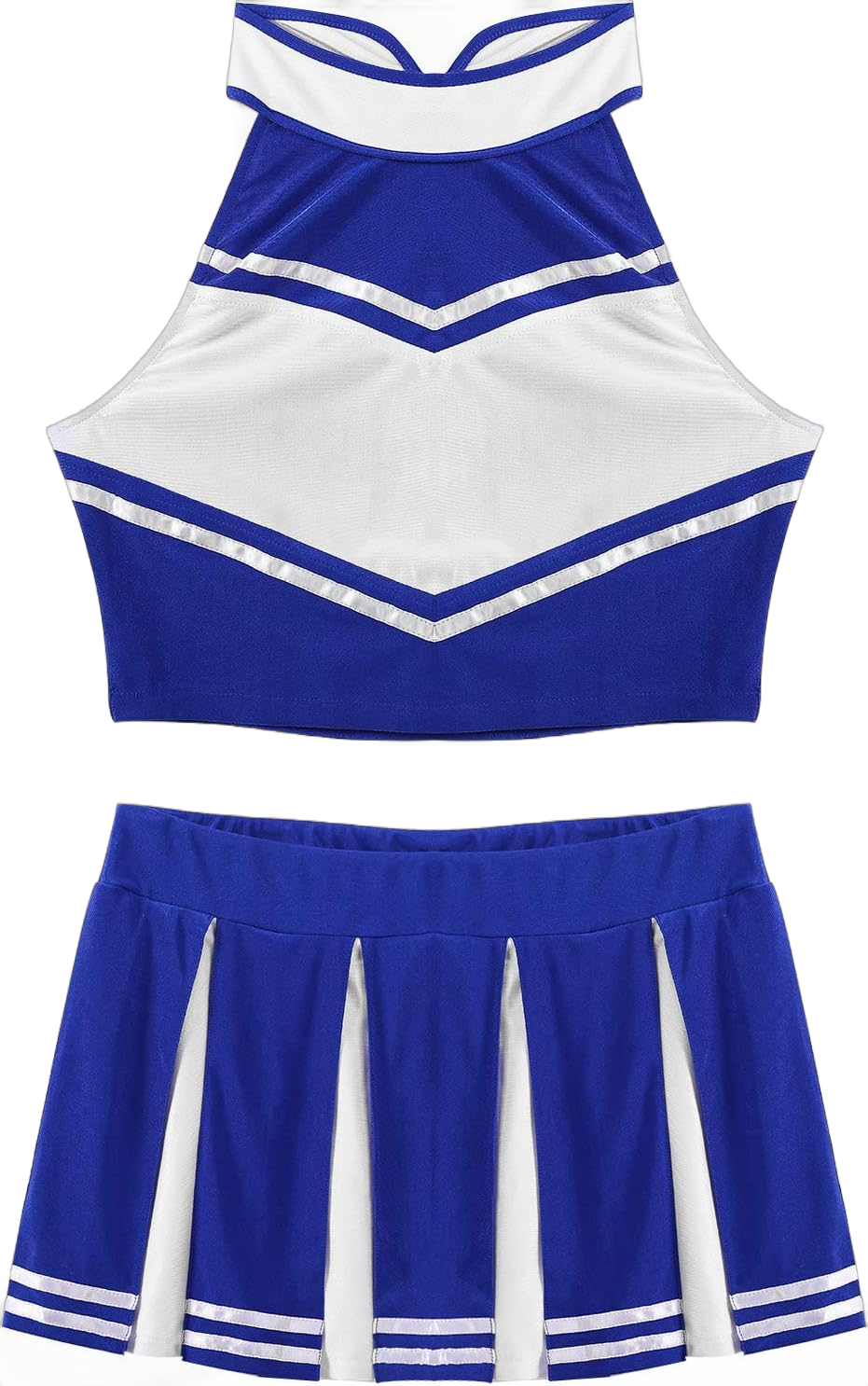 ACSUSS Womens 2PCS Cheerleading Costume Sleeveless Top with Knife Pleated Mini Skirt Outfit Sets Blue XX-Large