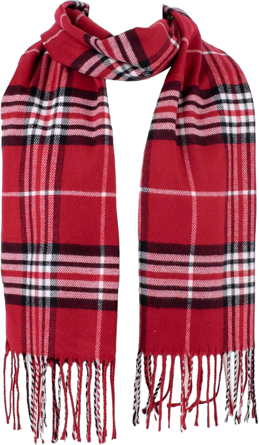 Hat To Socks Super Soft Classic Check Plaid Winter Scarf for Men and Women - Warm and Stylish Red