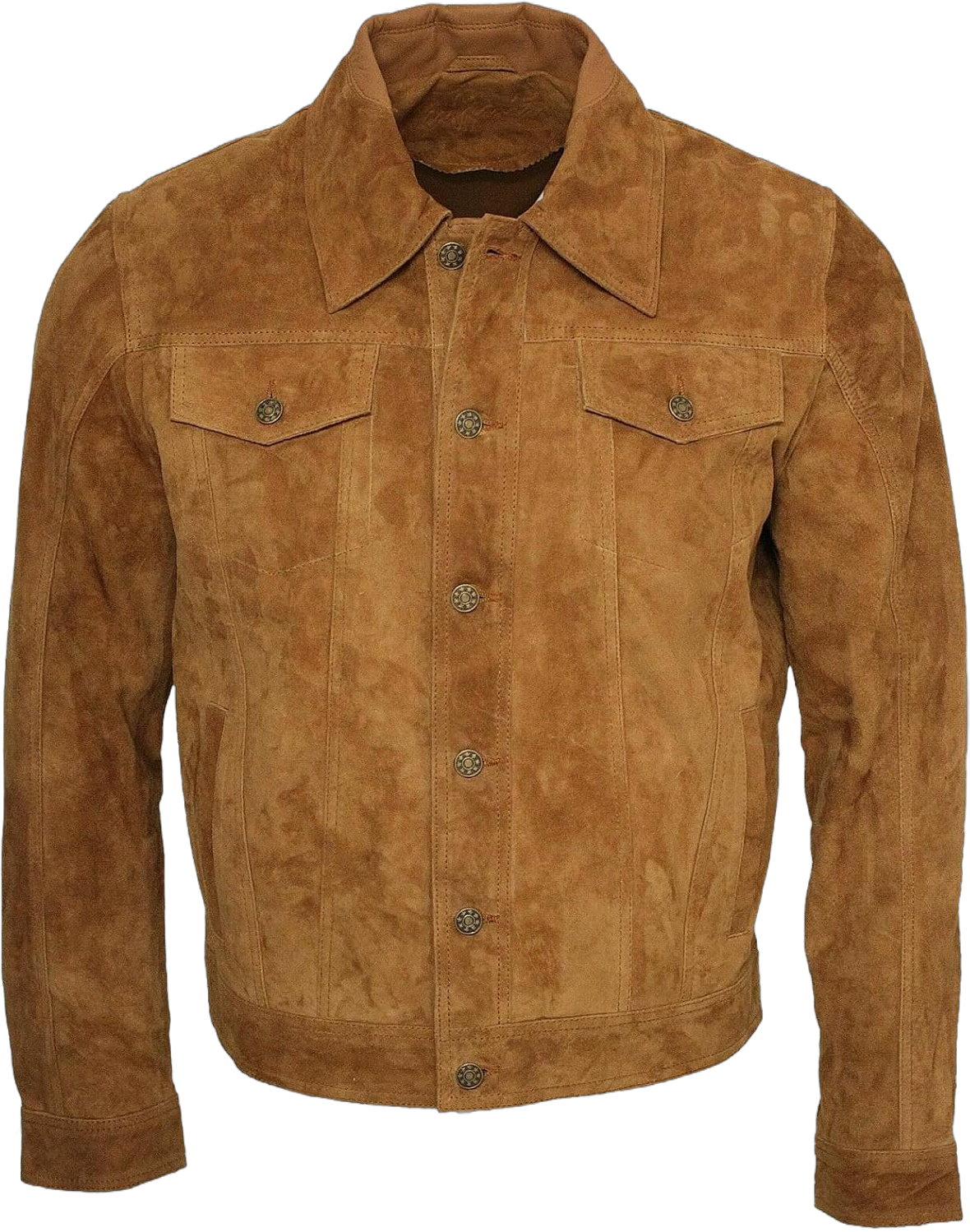 Men's Trucker Casual Goat Suede Leather Shirt Jeans Jacket XX-Large Tan