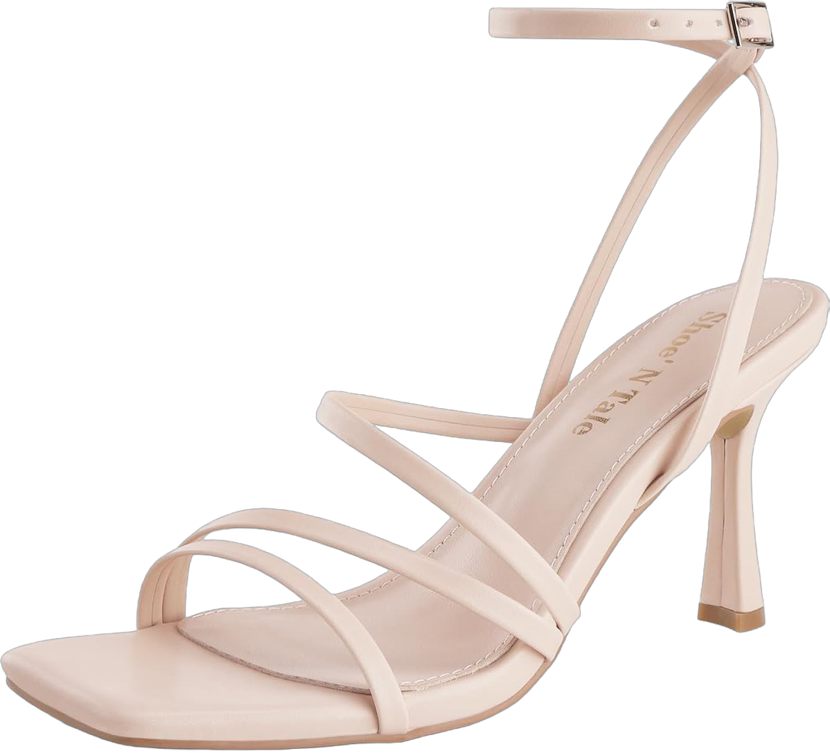 Shoe'N Tale Women's Strappy Heels Stilettos Sandals High Heel Ankle Buckle Square Toe Dress Shoes 9.5 Nude