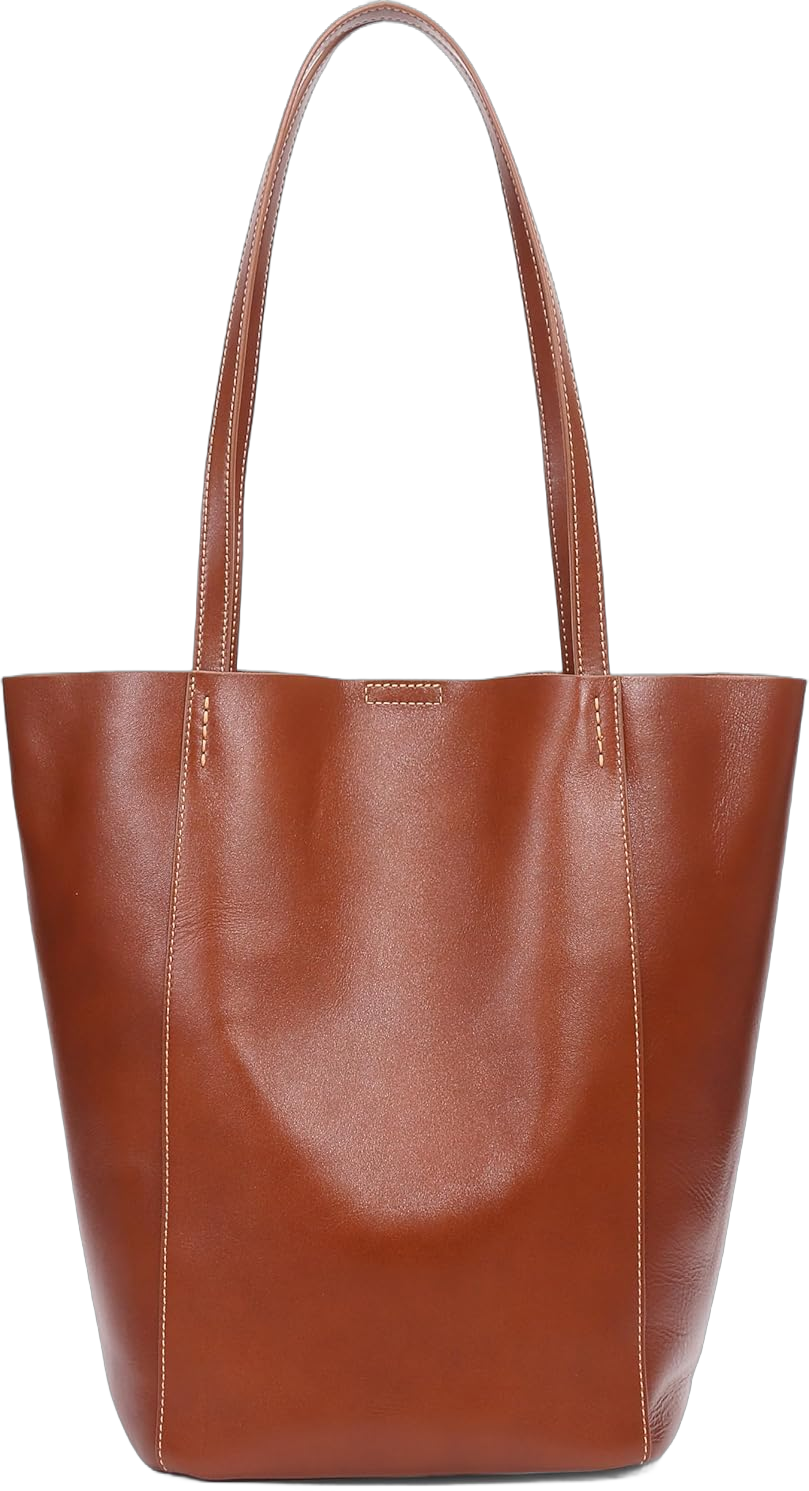 Afashor Genuine Leather Tote Shoulder Handbag Bucket Hobo Purse Vintage Satchel for Women 2pcs set Brown