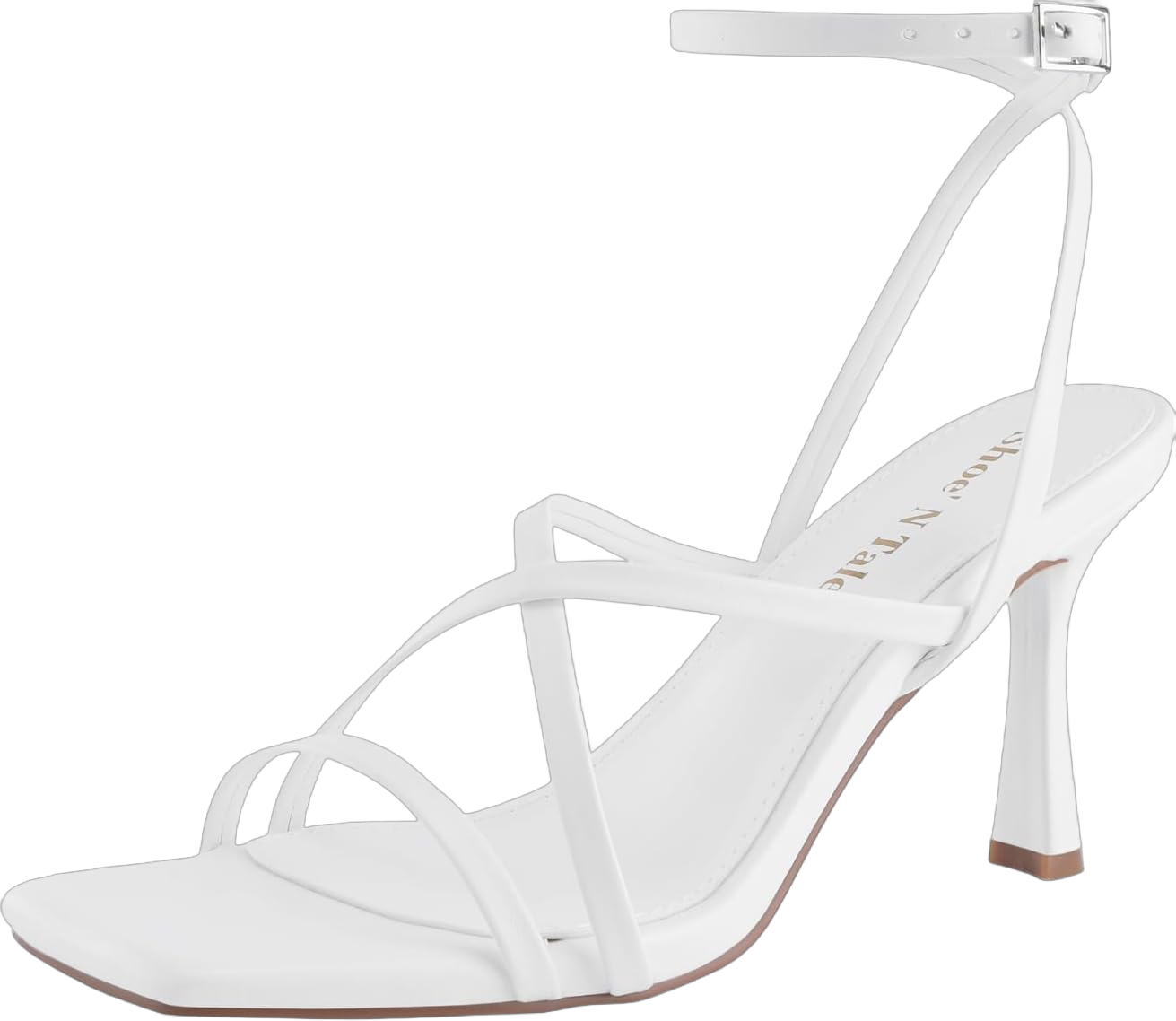 Shoe'N Tale Women's Strappy Heels Stilettos Sandals Sexy High Heels Ankle Buckle Square Toe Dress Shoes 10 White