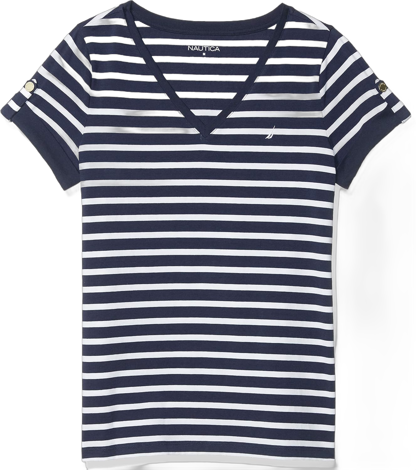 Nautica Women's Easy Comfort V-Neck Striped Supersoft Stretch Cotton T-Shirt Large Navy