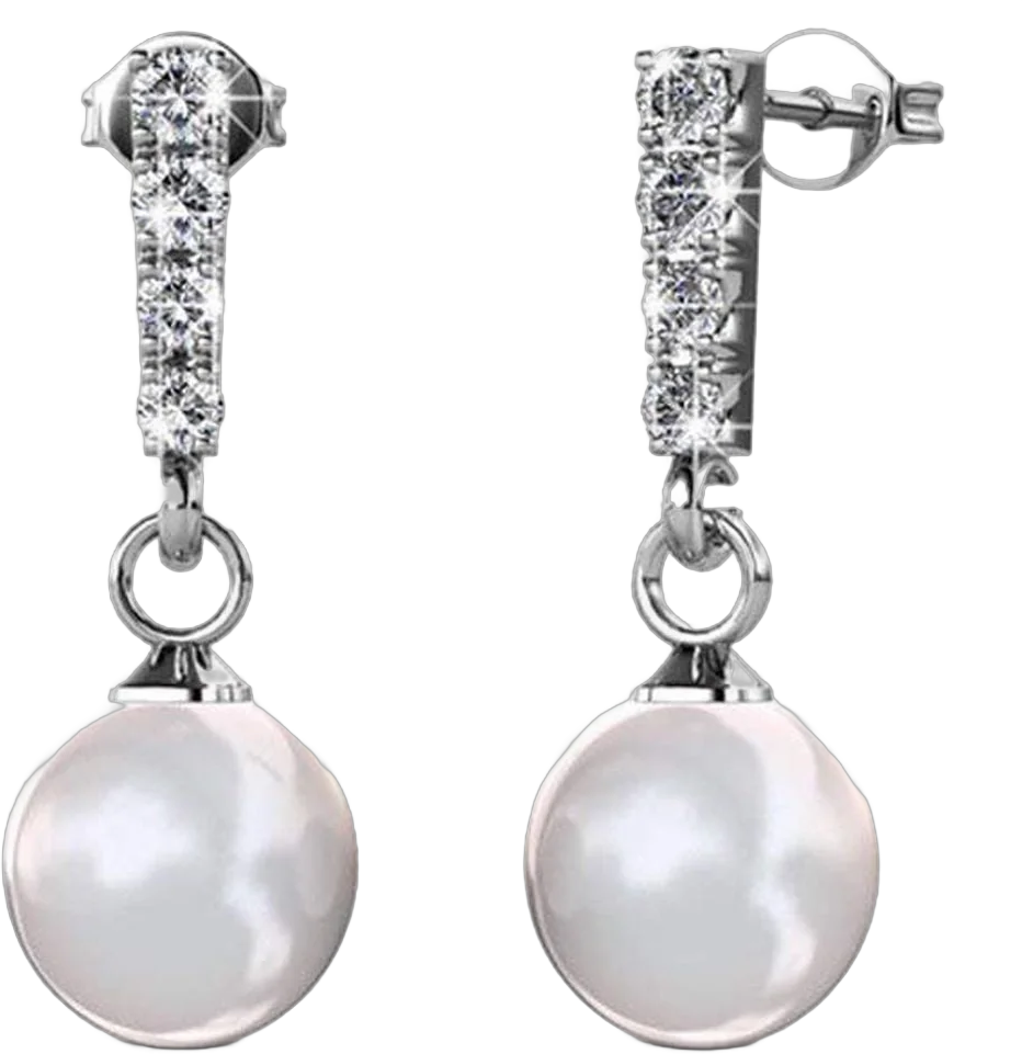 Cate & Chloe Gabrielle 18k White Gold Earrings w/ Swarovski Crystal & Pearls, Drop Dangle Pearl Stud Earring Set, Wedding Anniversary Jewelry, Silver Earrings for Women MSRP $131