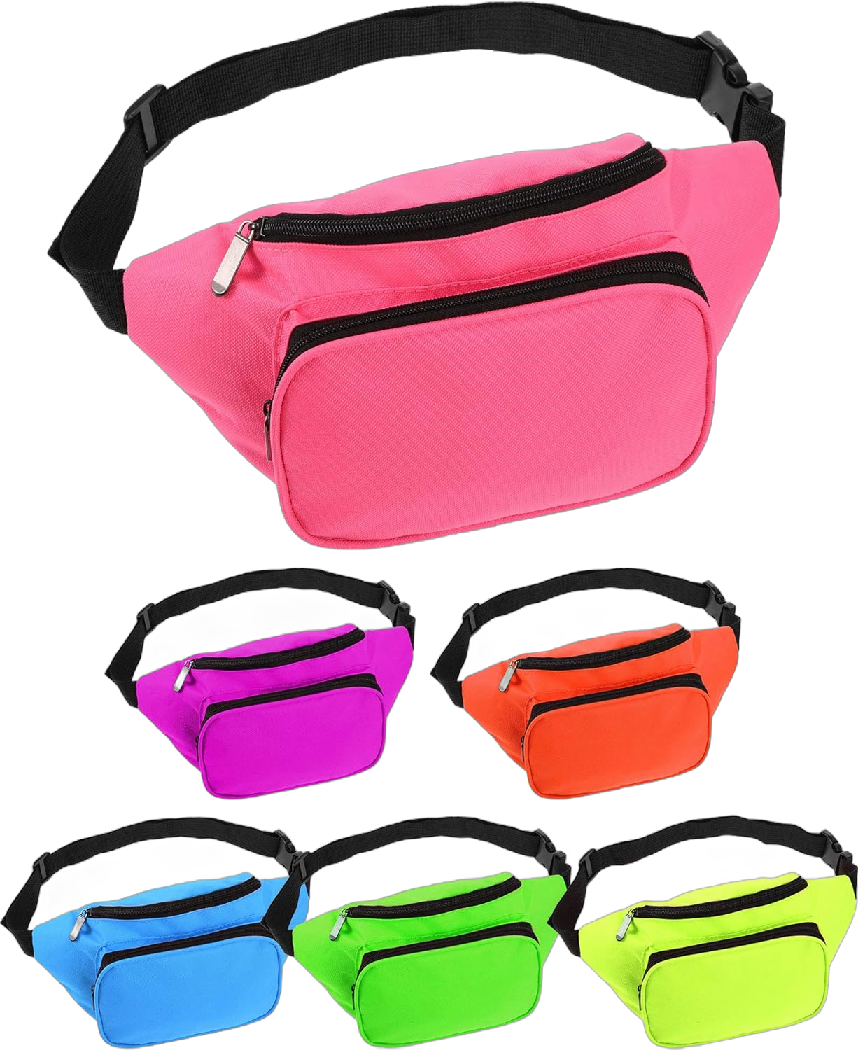 Weewooday 6 Pieces Neon Fanny Bag Adjustable Waist Bag 80s Party Fanny Pack 2 Zippers Travel Running Fanny Pack for Outdoor Rave Party Women Men (6 Colors)