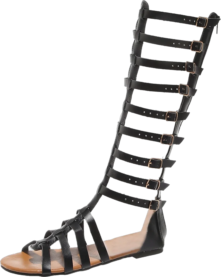 Jsaierl Gladiator Sandals for Womens Knee High Flat Sandals Roman Shoes with Open Toe Lace Up Criss Cross Strappy Sandals for Women