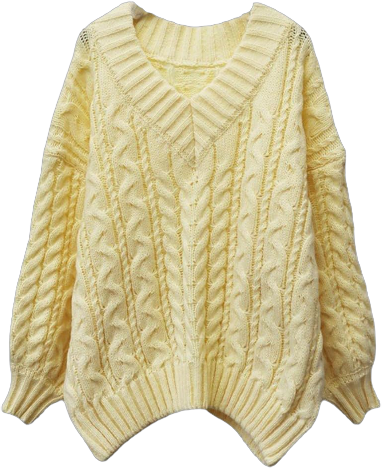 Women's V-Neck Sweater Women's Autumn and Winter Medium Long Lantern Sleeve Knitted Sweater Loose Thickened Pullover One Size Bright Yellow