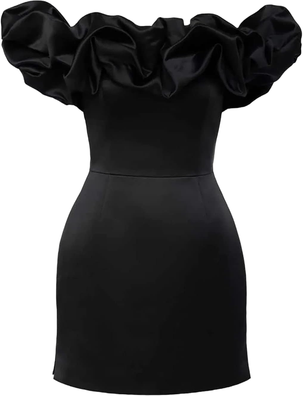 Women's Off Shoulder Strapless Ruffle Trim Ruched Sleeveless Bodycon Mini Party Dress Elegant Cocktail Dress Clubwear Large Black