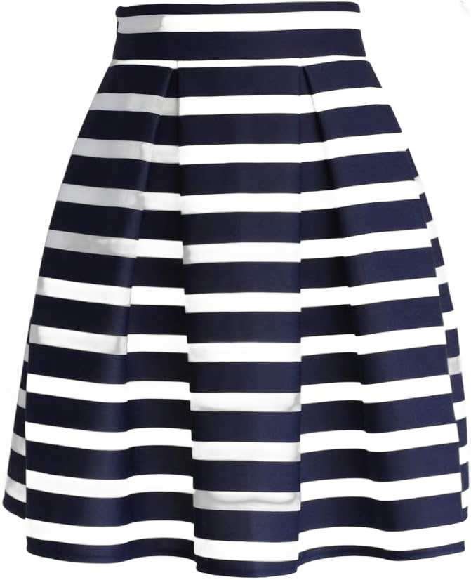 CHICWISH Women's Adorable Navy and White Stripe Pleated A-Line Midi Prom Party Skirt