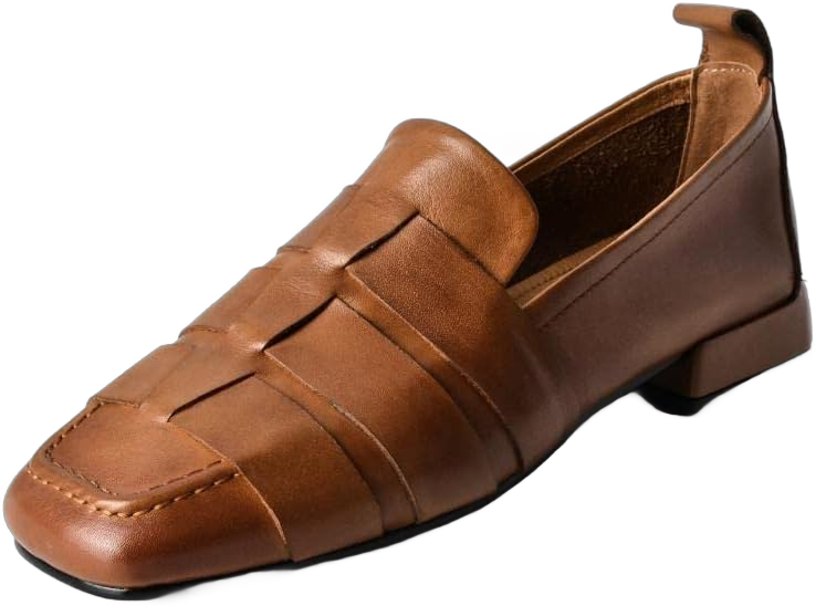 TinaCus Handmade Women's Soft Leather Square Toe Braided Style Slip On Loafers Flats Shoes 7 Brown