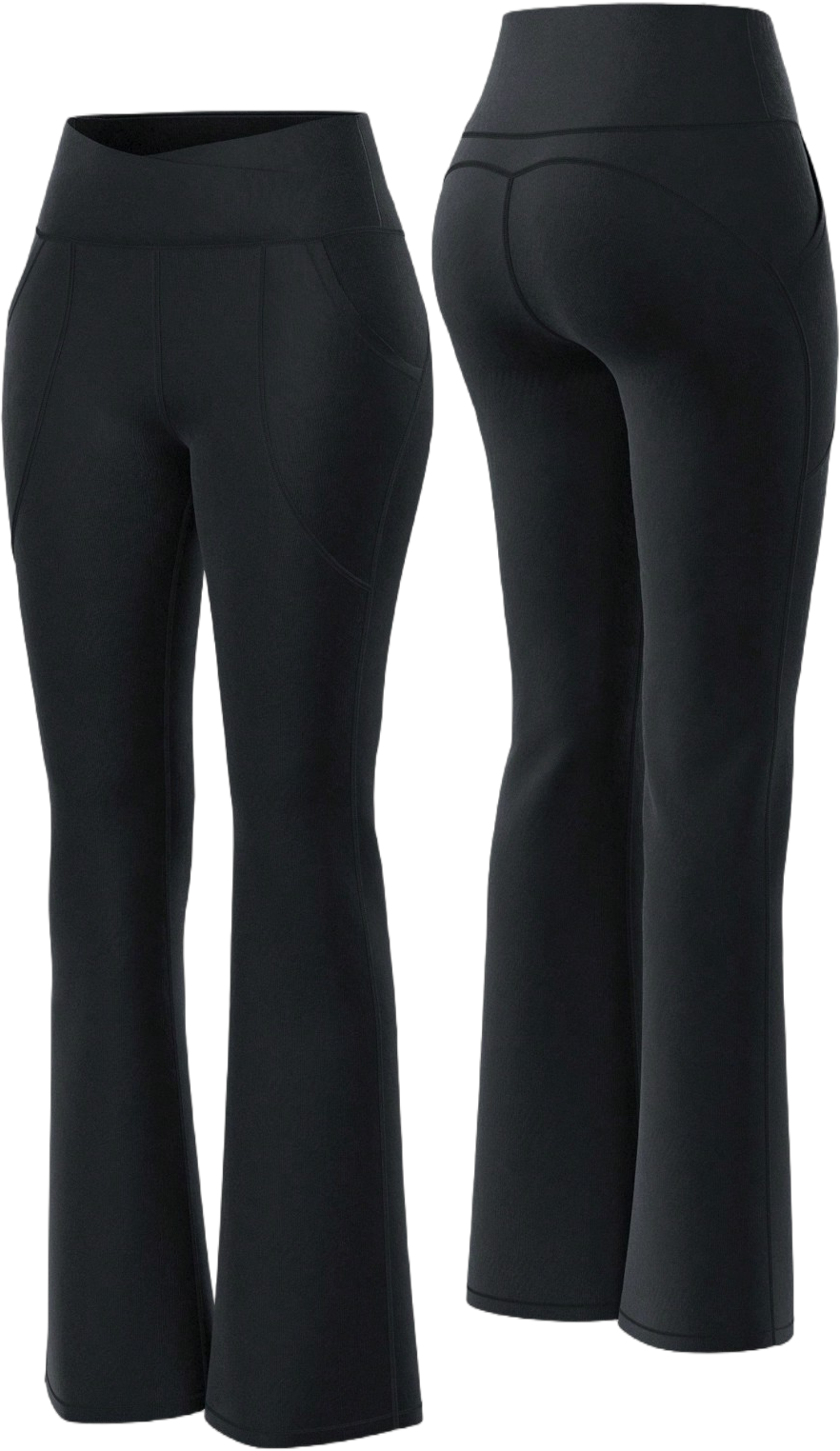 Women's Pilates Sports Black Criss-Cross Waist Yoga Pants, High Waisted, Elastic, Flared Leggings With Phone Pocket For Workout, Fitness, Outdoor - Breathable, Moisture-Wicking, Butt-Lifting Casual Flared Pants For Fall & Winter