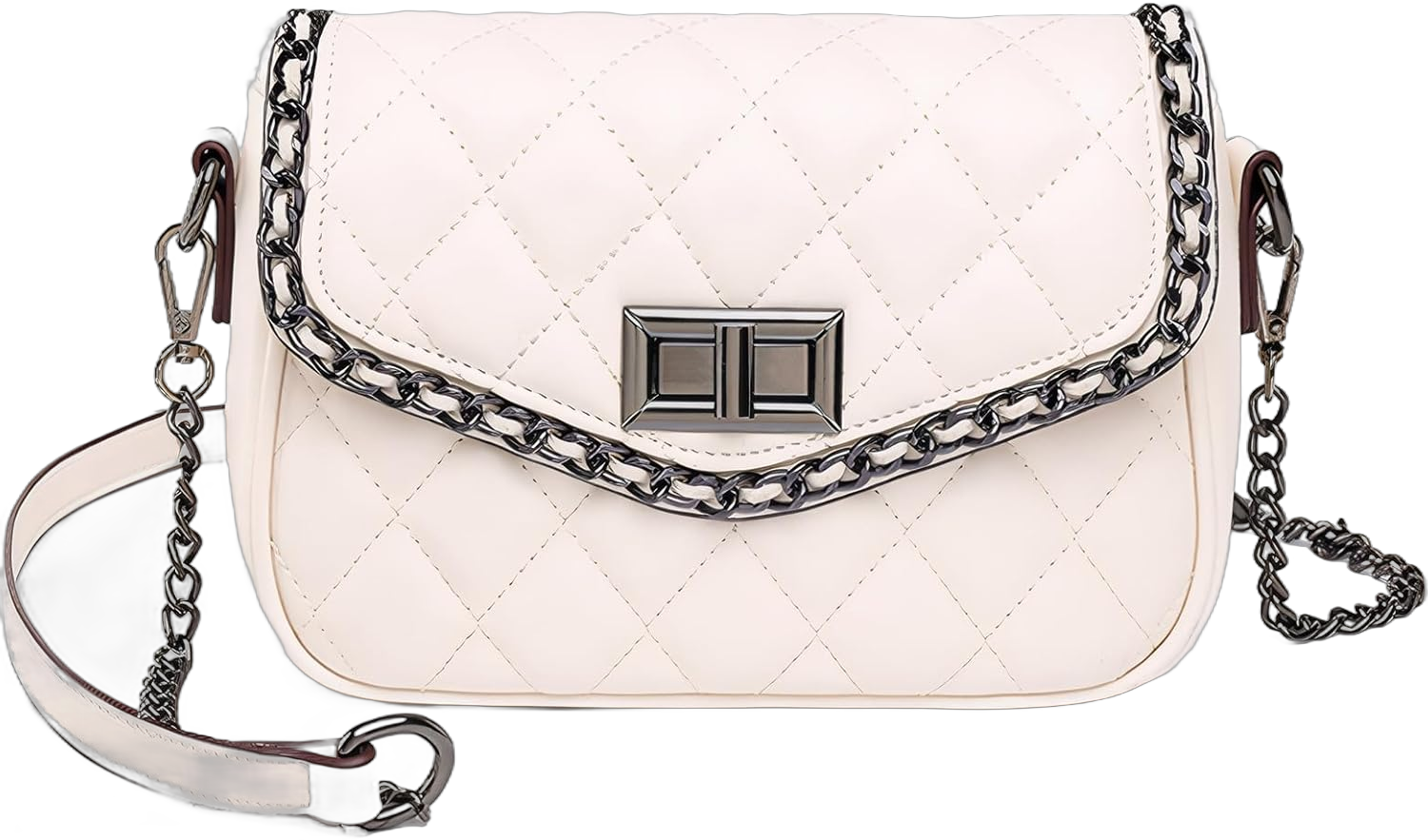 Small Quilted Crossbody Purse for Women Trendy Soft Vegan Leather Shoulder Wallet Purse Chain Cross Body Flap Bag White