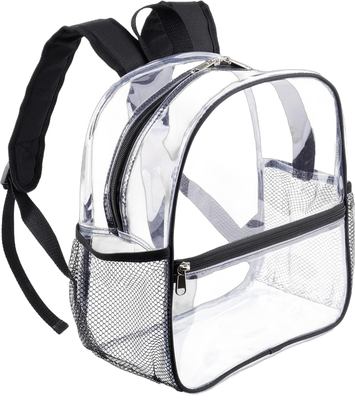 Fomaris Clear Backpack for Stadium Events 12x6x12 Clear Stadium Backpacks for Women, Small Clear Bag for Sports Concert Festival (Black)