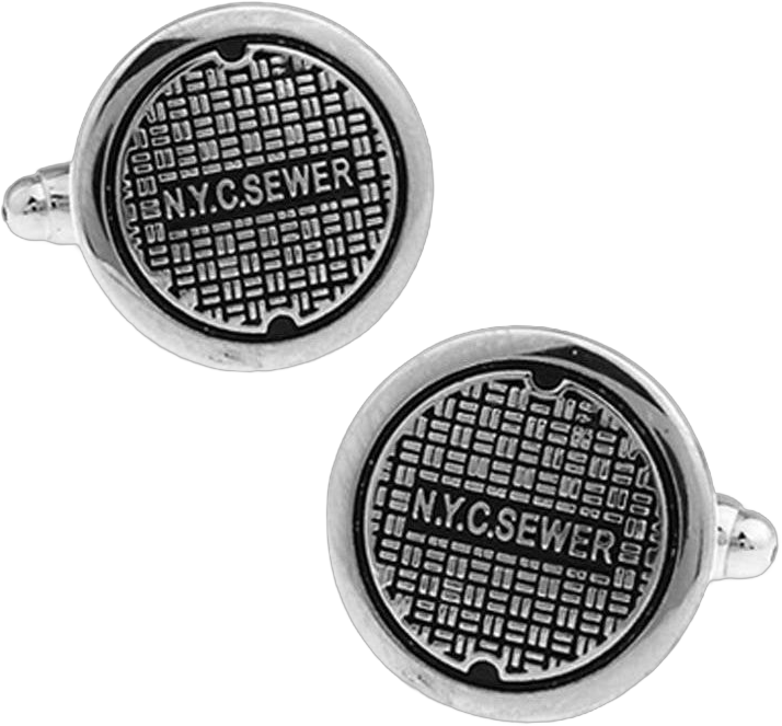 York Manhole Cover Cufflinks Silver Tone Trim Black Enamel City Cuff Links NYC NY Life Fun Cool with Gift Box