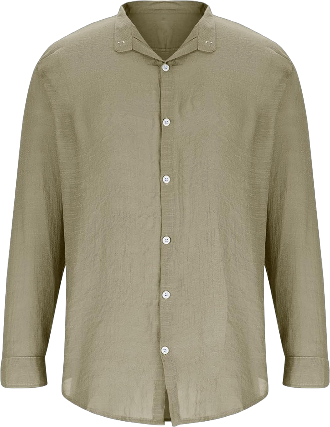 Mens Button Down Linen Shirt Long Sleeve Casual Crewneck Vintage Cotton Tee Tops Lightweight Beach Hippie Yoga Shirts Khaki XX-Large