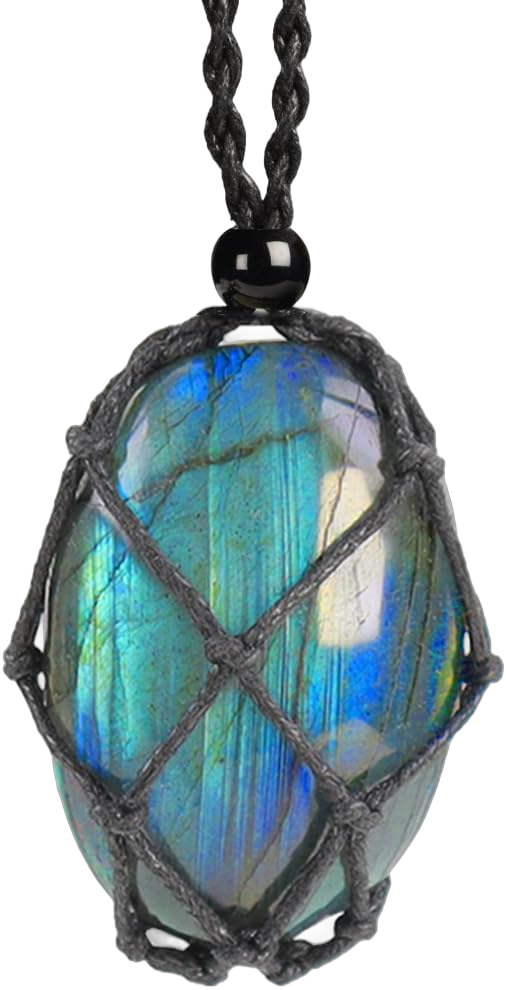 Anjiucc Natural Gemstone Crystal Pendant Necklace Stone Holder Necklace Cord Hand-Woven Necklace with Adjustable Length for Women Men A-Labradorite