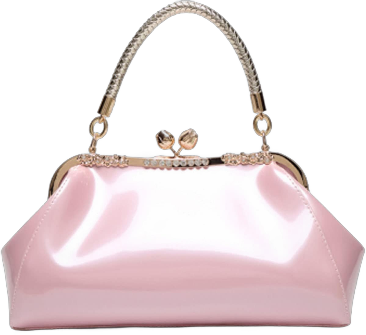 Glossy Patent Leather Handbag for Women Top Handle Tote Bag Evening Shoulder Bag Wedding Satchel Retro Purse Pink