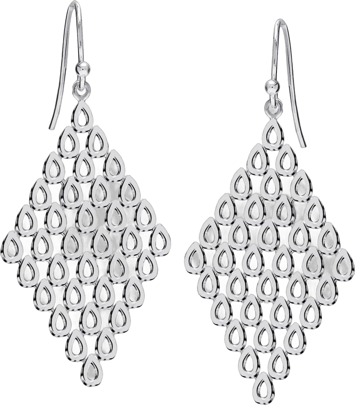 LeCalla Sterling Silver Dangle Earrings for Women, 925 Sterling Silver Long Interlocked Handmade Textured Drop Earring for Women Mesh Briolette Chandelier