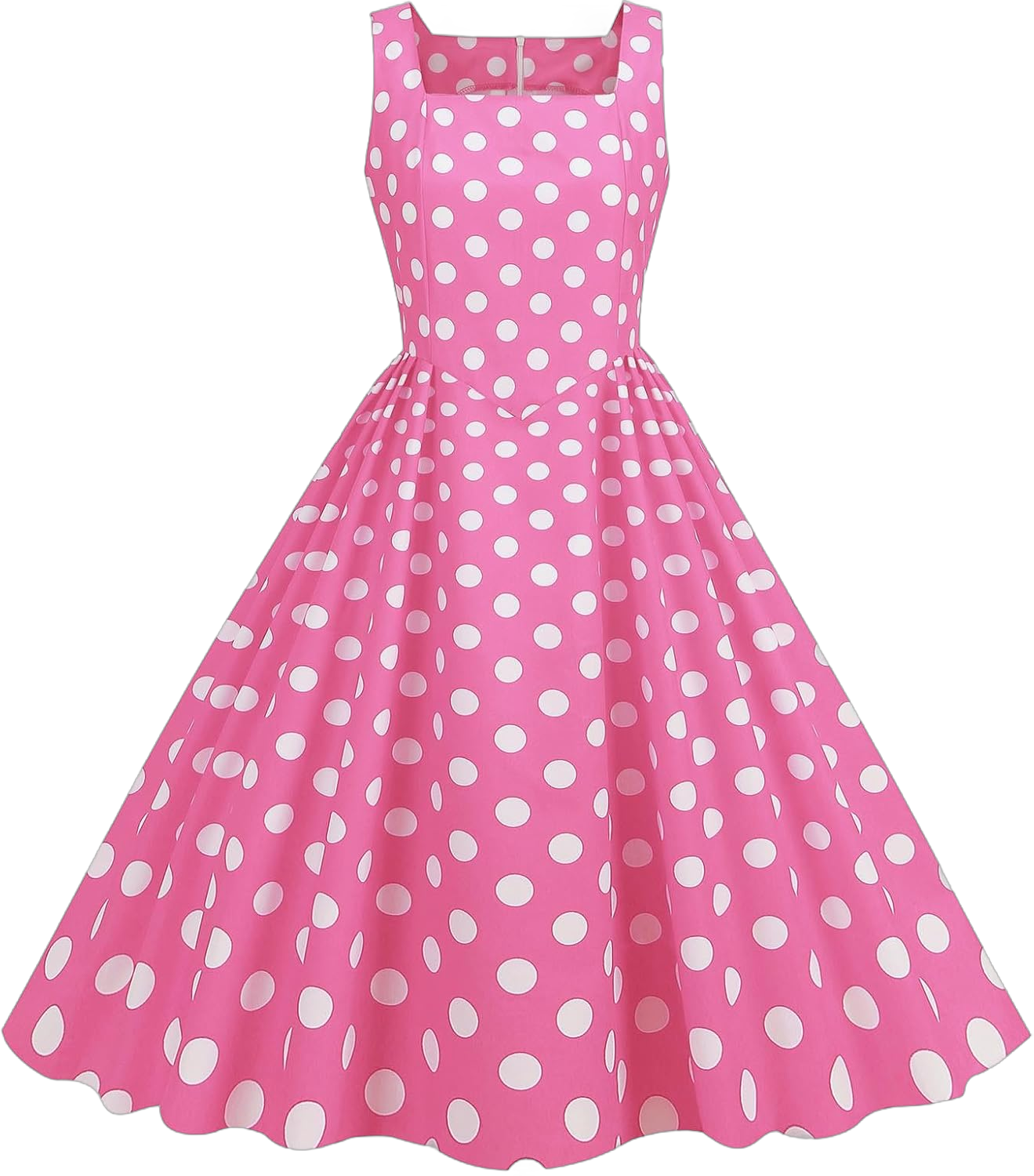 Women's Sleeveless Long Dress Square Neck Polka Dots Tunic Dresses A-line Swing Slim-Fit Comfy Party Sundress Pink Large