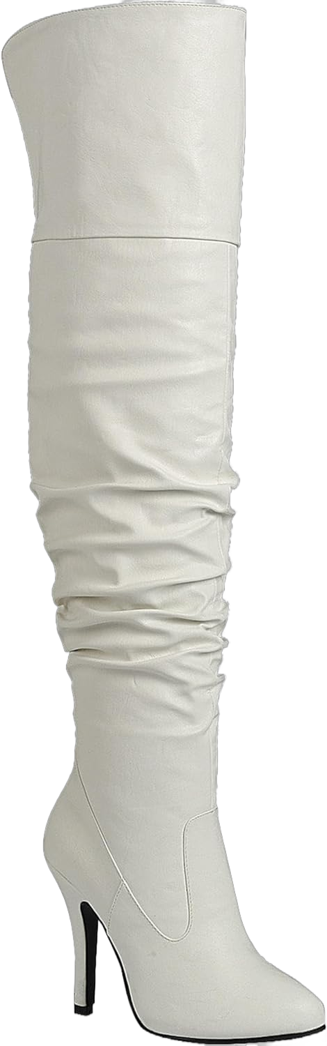 Forever Link Womens Focus-33 Vegan Leather Over The Knee Fashion Boots 5.5 New White Pu