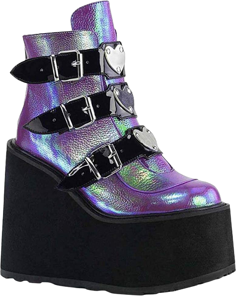 HINDOLA Holographic Platform Fashion Multicolor Wedge Ankle Booties Women Round Toe Lace up Zip High Heel Combat Boots 8.5 Purple