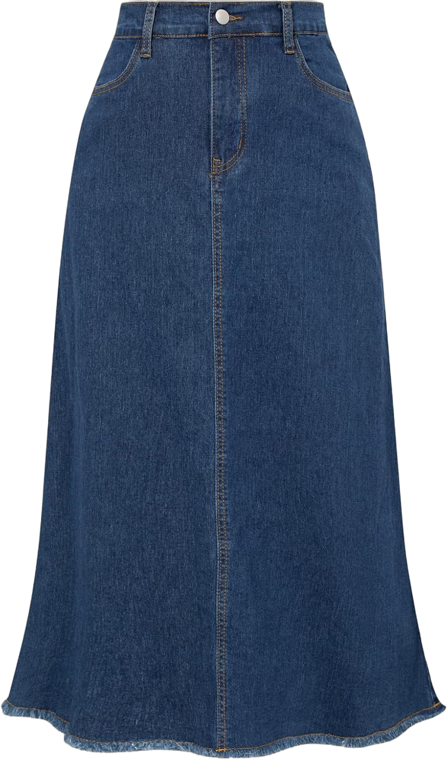 Belle Poque Vintage Denim Skirts for Women Elastic High Waist Frayed Raw Hem A-Line Maxi Long Jean Skirts with Pockets XX-Large Blue