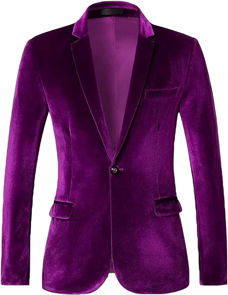 One Button Velvet Mens Jacket Peak Lapel Tuxedos Jacket for Men Wedding Party Coat 42 Purple