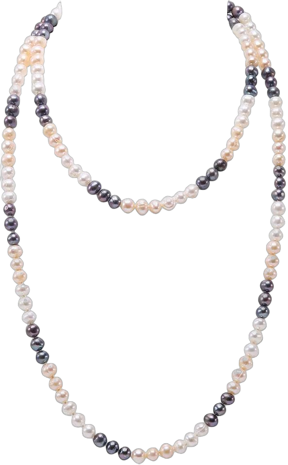 JYX Pearl Long Strand Necklace 7-8m White Black and Pink Cultured Freshwater Pearl Necklace for Women 47"