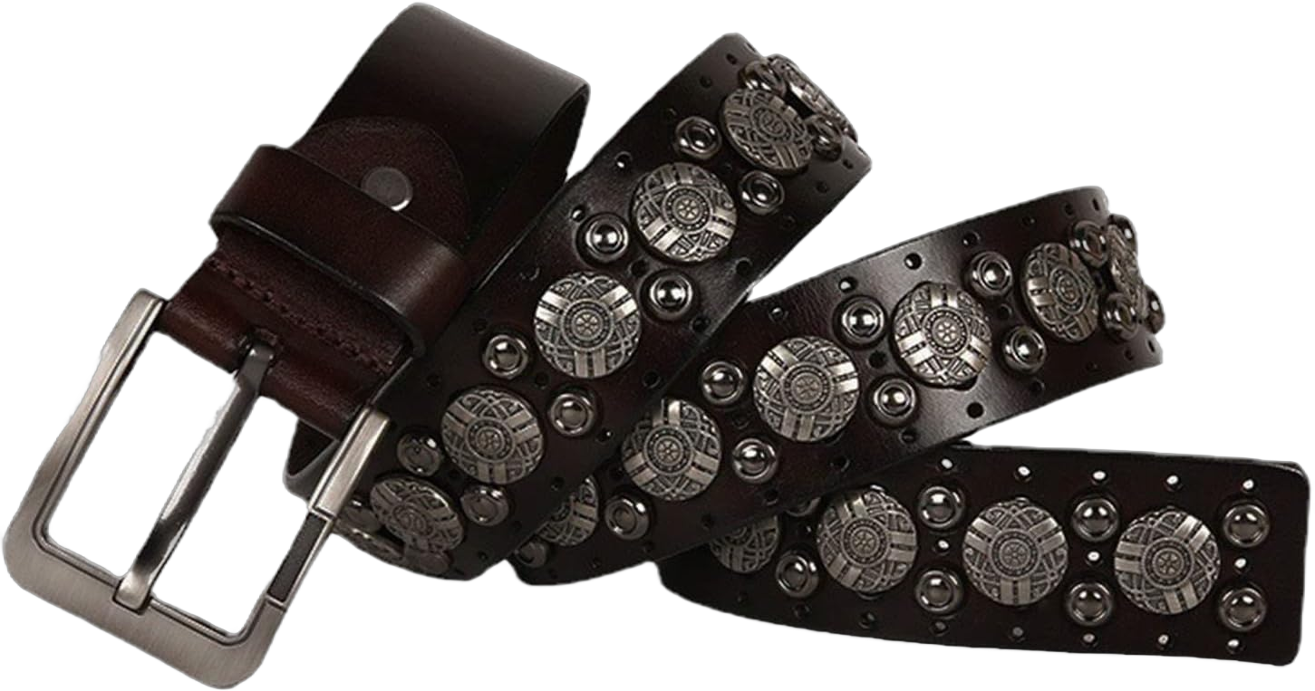 Stylish Unisex Studded Casual Italian Cowhide Leather Belts For Jeans Punk Rock Rivets Belt With Buckle For Men Black Brown Various Sizes Button Belt ( Color : Brown , Size : 110cm )