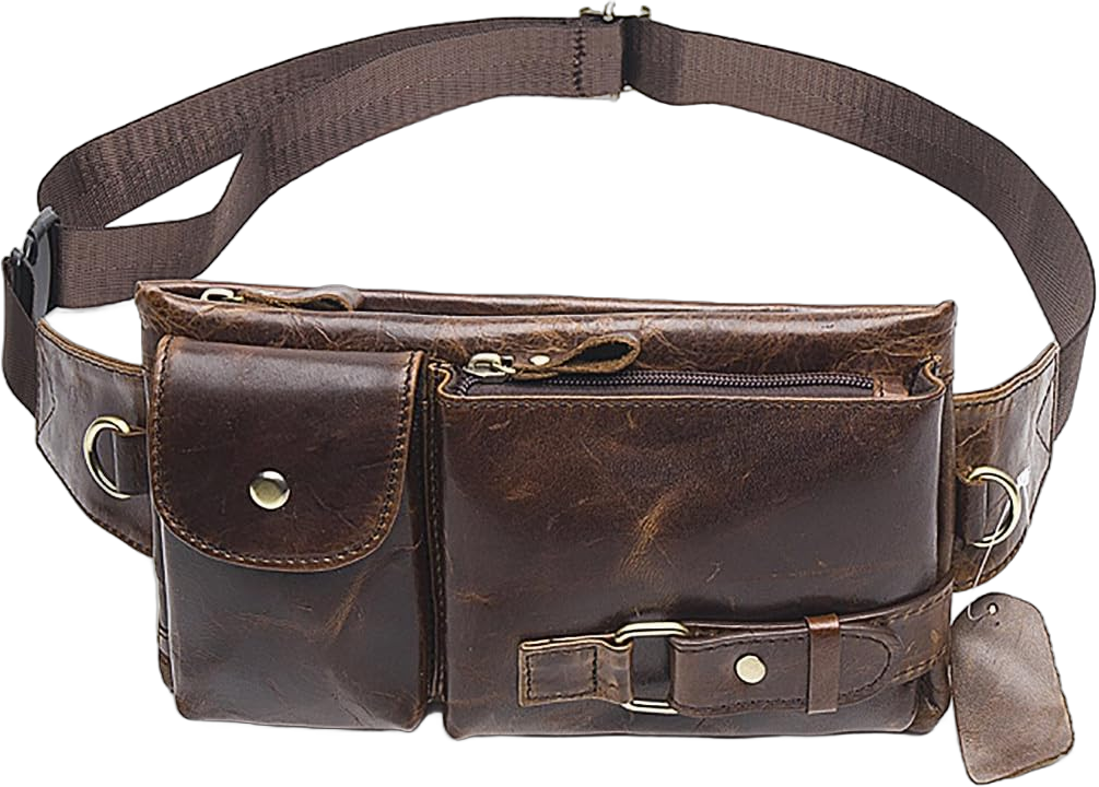 Men's Leather Fanny Pack Waist Bags Vintage Utility Belt Bag Crossbody Hip Purse Coffee