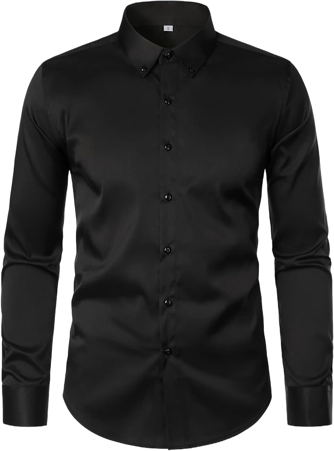 HOOD CREW Men’s Long Sleeve Button Down Shirt Slim Fit Casual Solid Dress Shirts Large Black